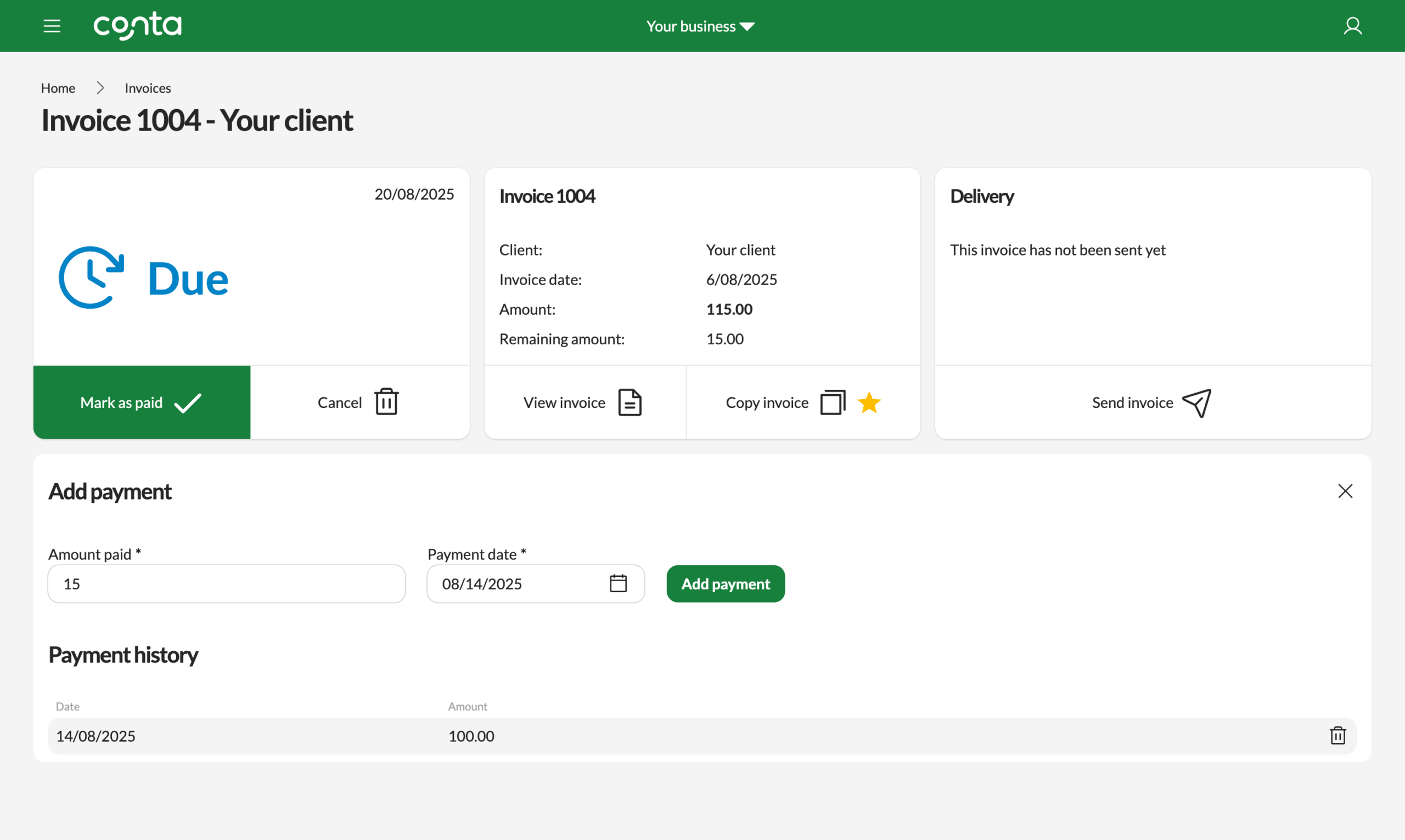 Add a final payment to the invoice view