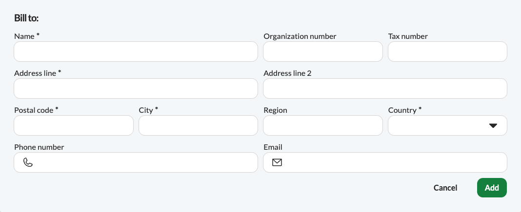 The bill to field where you enter your customer information