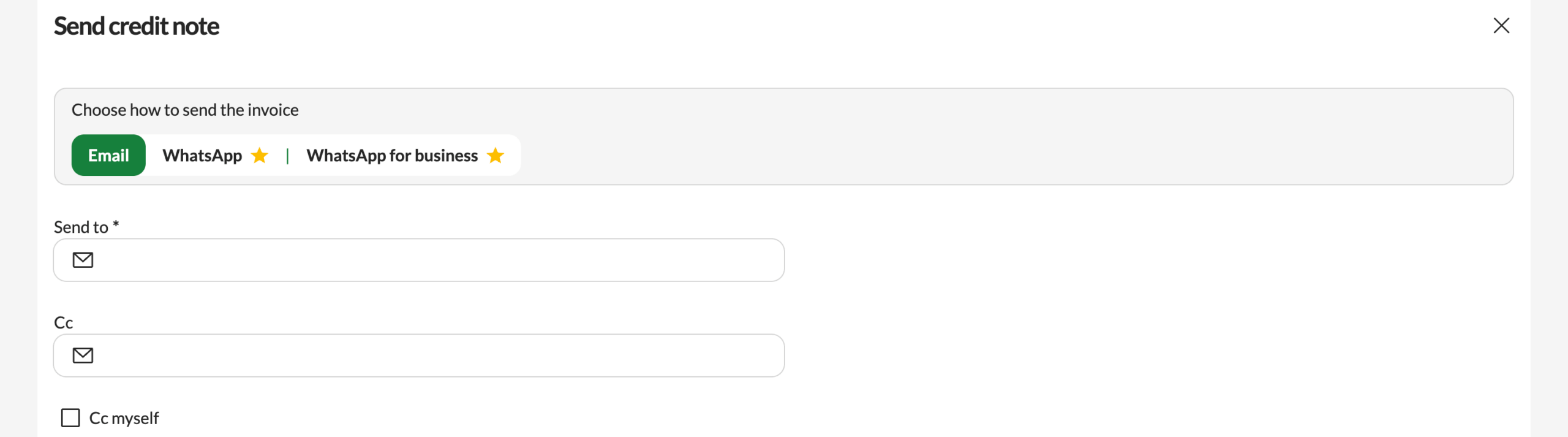 The recipient fields for the credit note