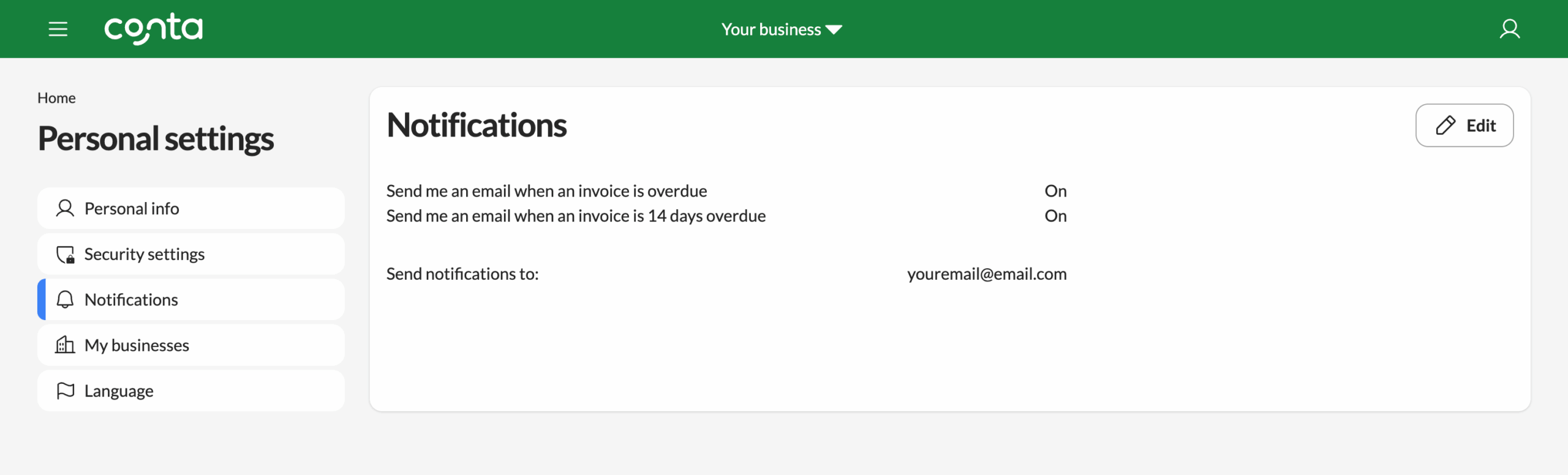 The personal settings-page, where you can set your notification preferences