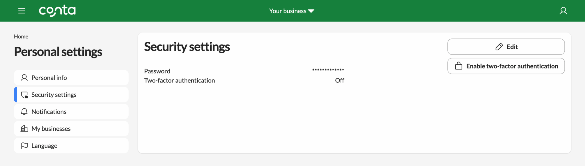 Manage your personal settings and business settings | Conta Help Center