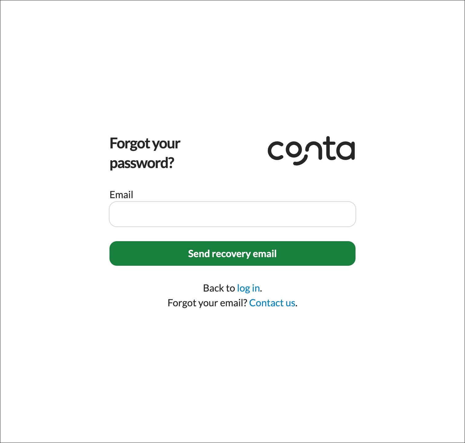 The forgot password page, where you can enter your email to get a recovery email to reset your password.