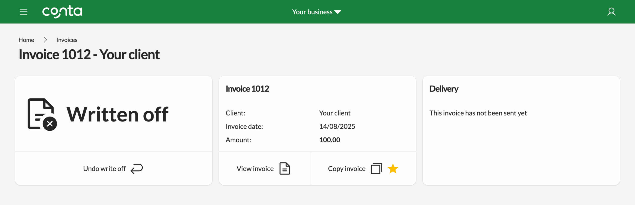 A written off invoice