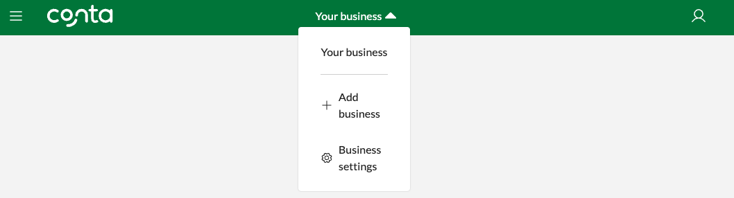 The business menu, where you can switch between businesses, add businesses or go to business settings