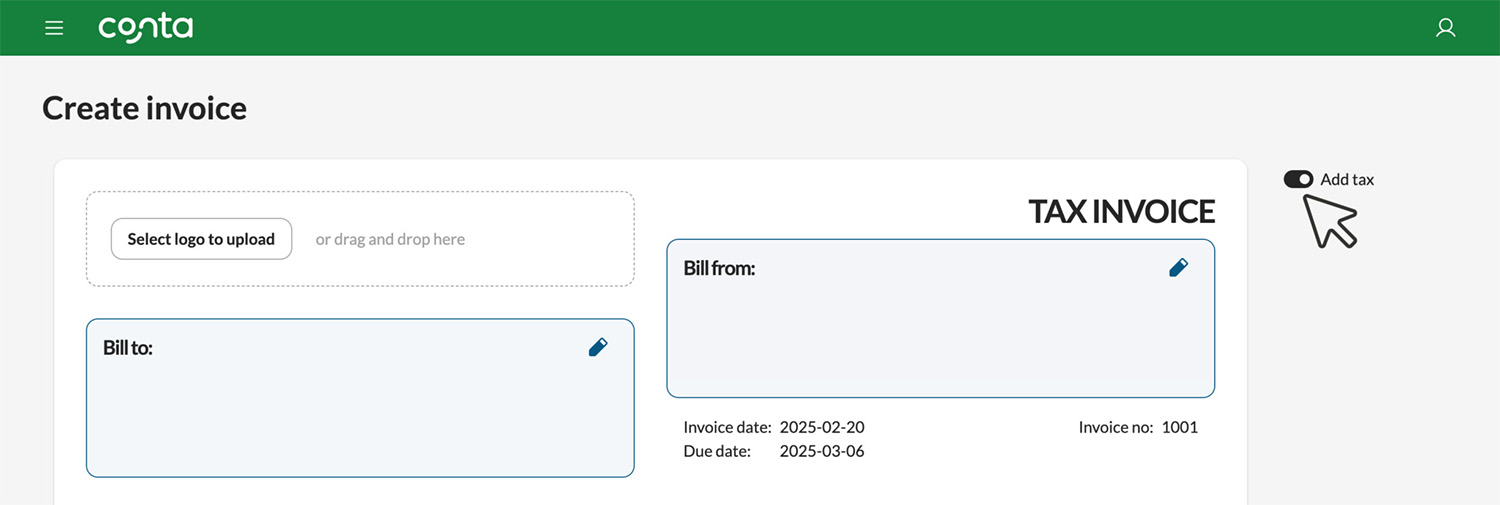 Turning tax on on invoice