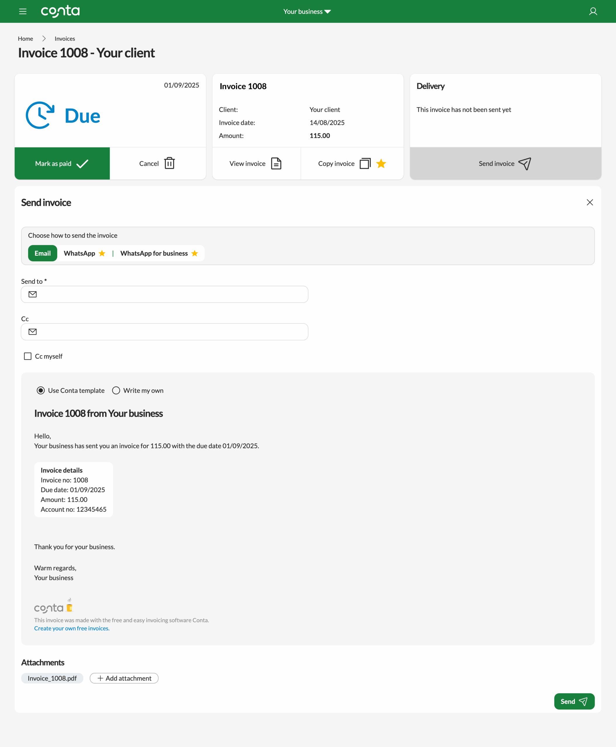 Sending an invoice with Conta