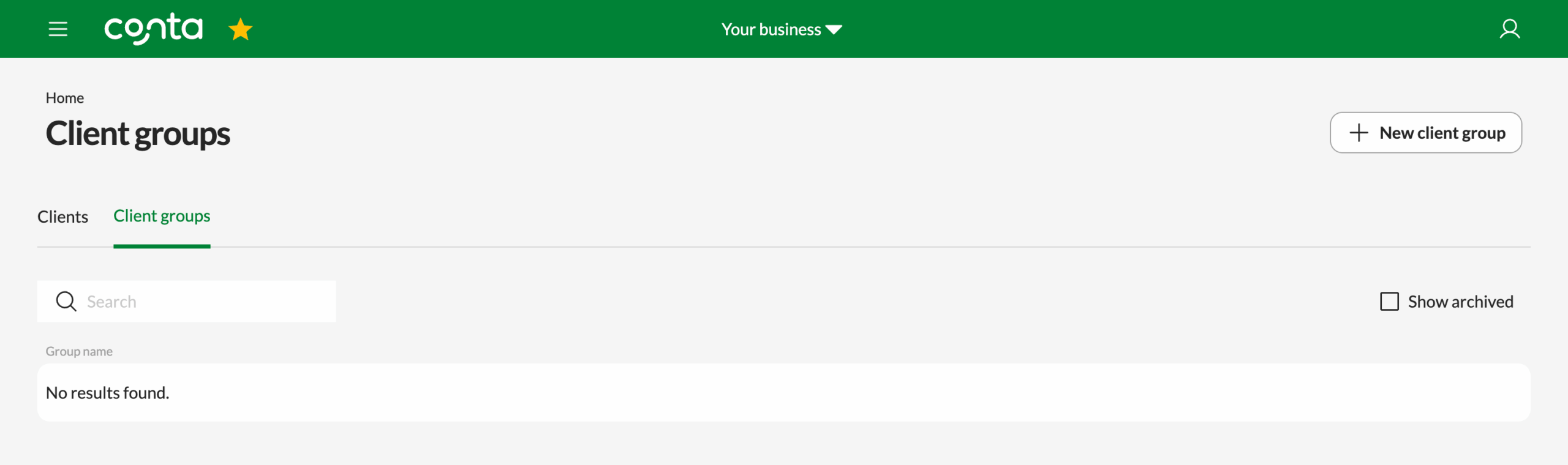 The client group overview in Conta
