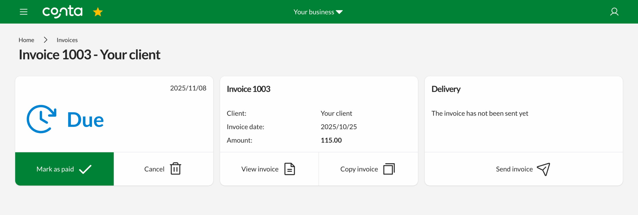 The invoice view for a premium user