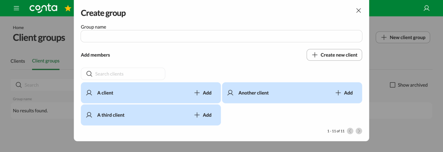 Create a client group | Conta Help Center