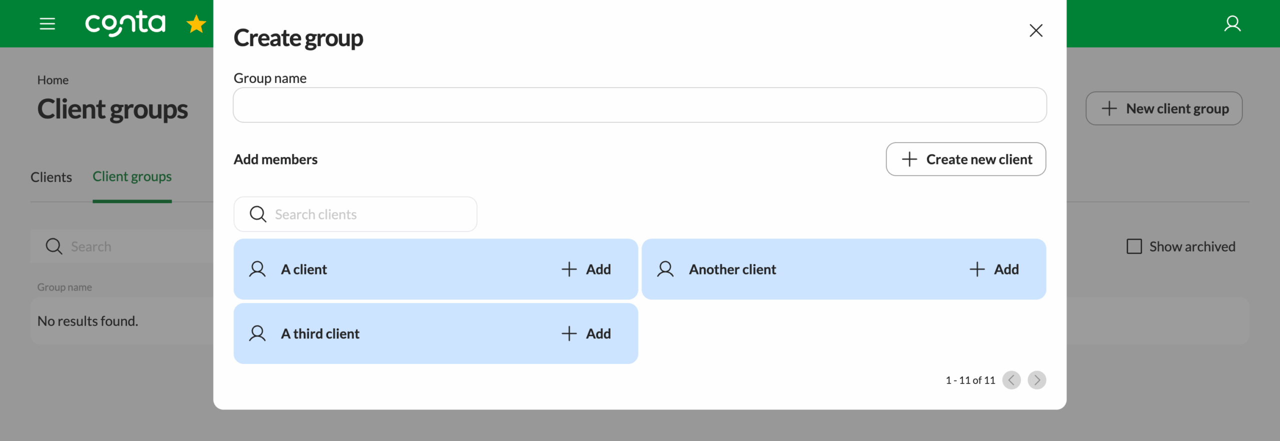 Making a client group in Conta