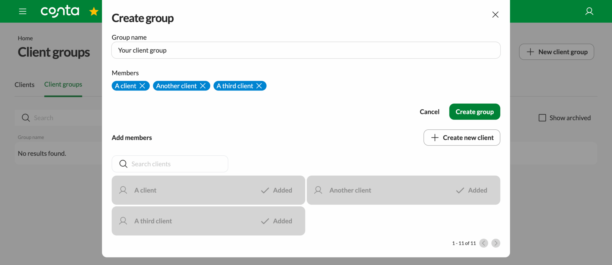 Create a client group | Conta Help Center